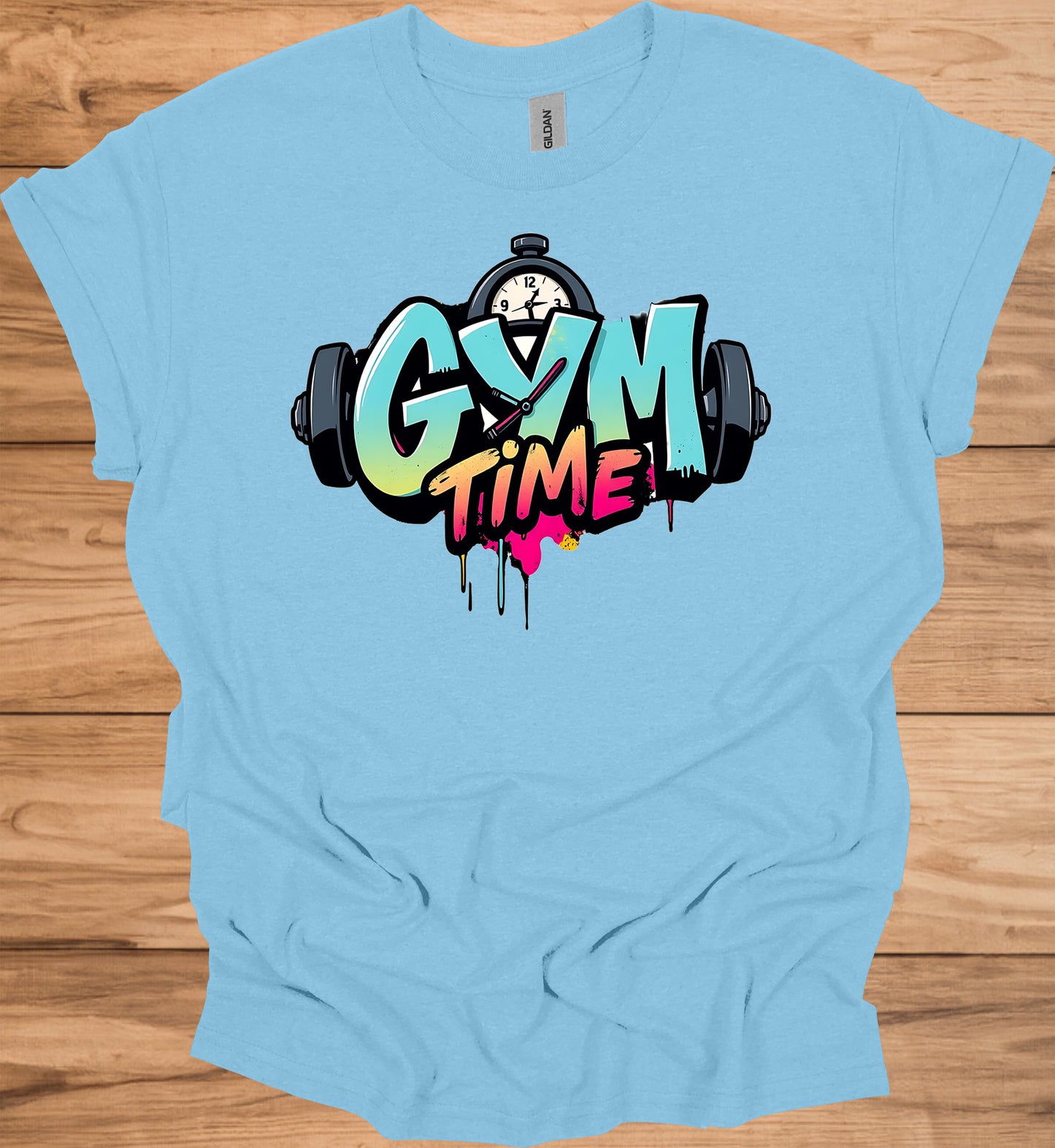 Gym Time Graffiti: Fitness Motivation Typography, Urban Street Art Style, Colorful Workout Inspiration - Graphic Tee Shirt