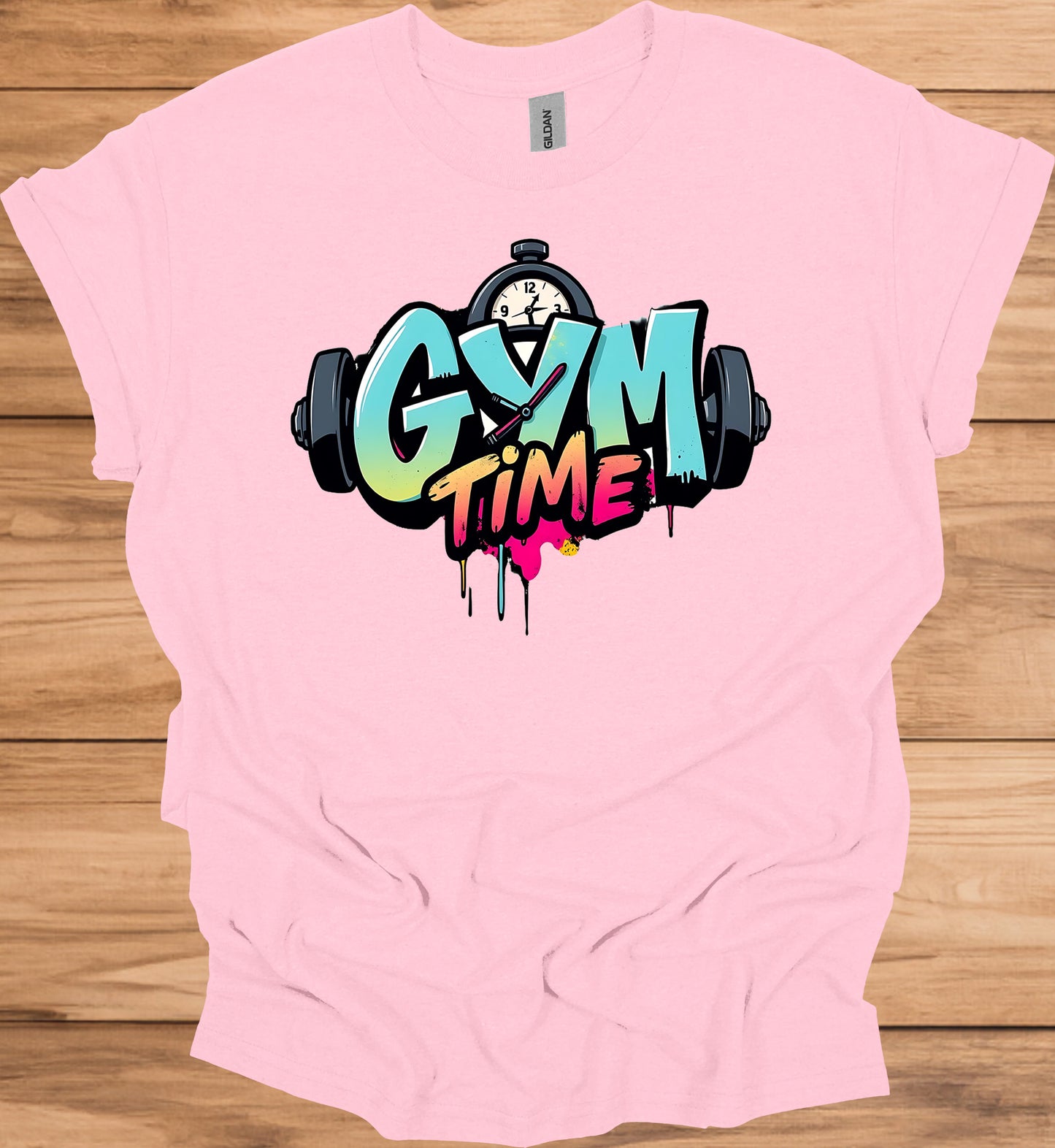 Gym Time Graffiti: Fitness Motivation Typography, Urban Street Art Style, Colorful Workout Inspiration - Graphic Tee Shirt