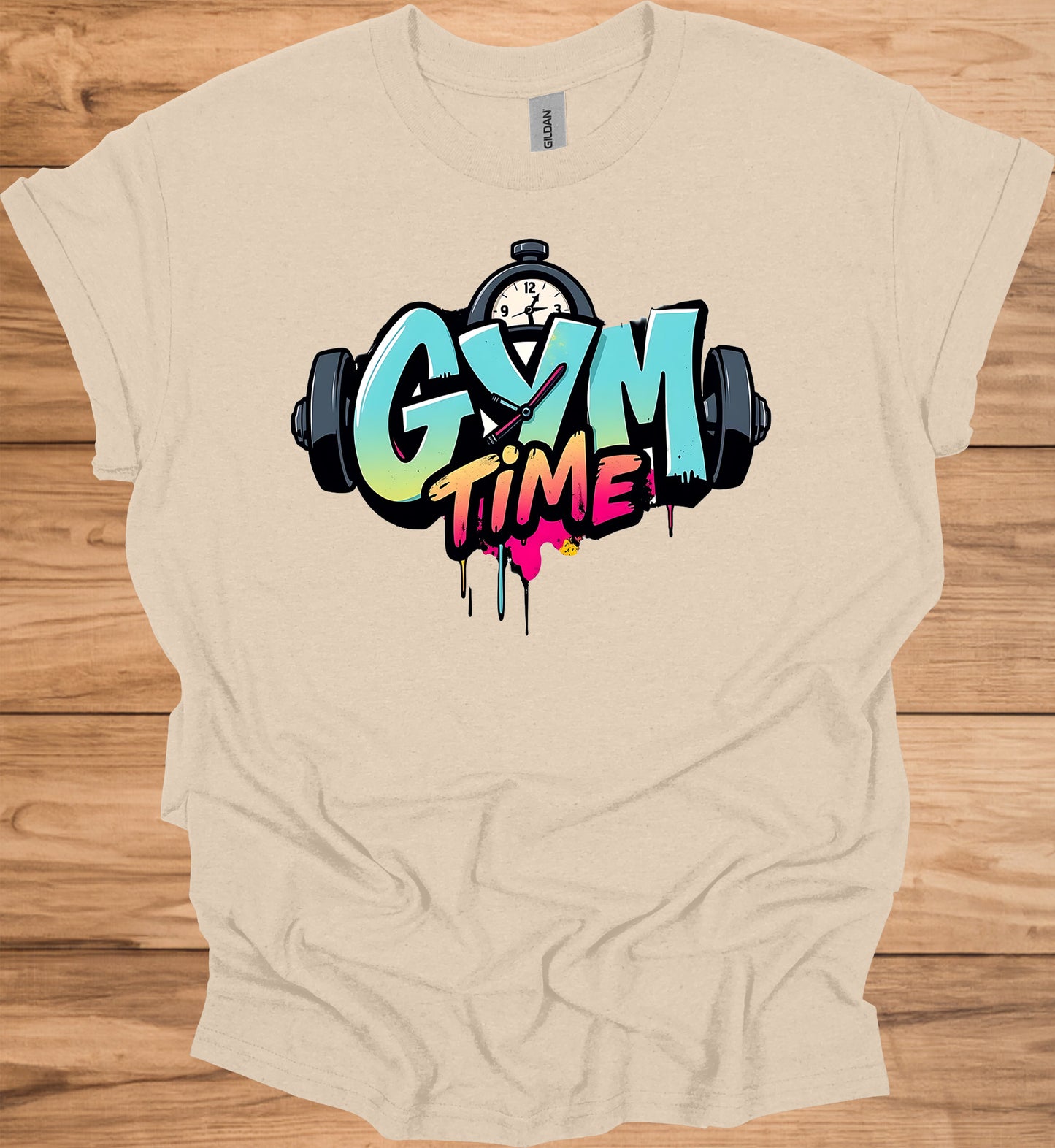 Gym Time Graffiti: Fitness Motivation Typography, Urban Street Art Style, Colorful Workout Inspiration - Graphic Tee Shirt
