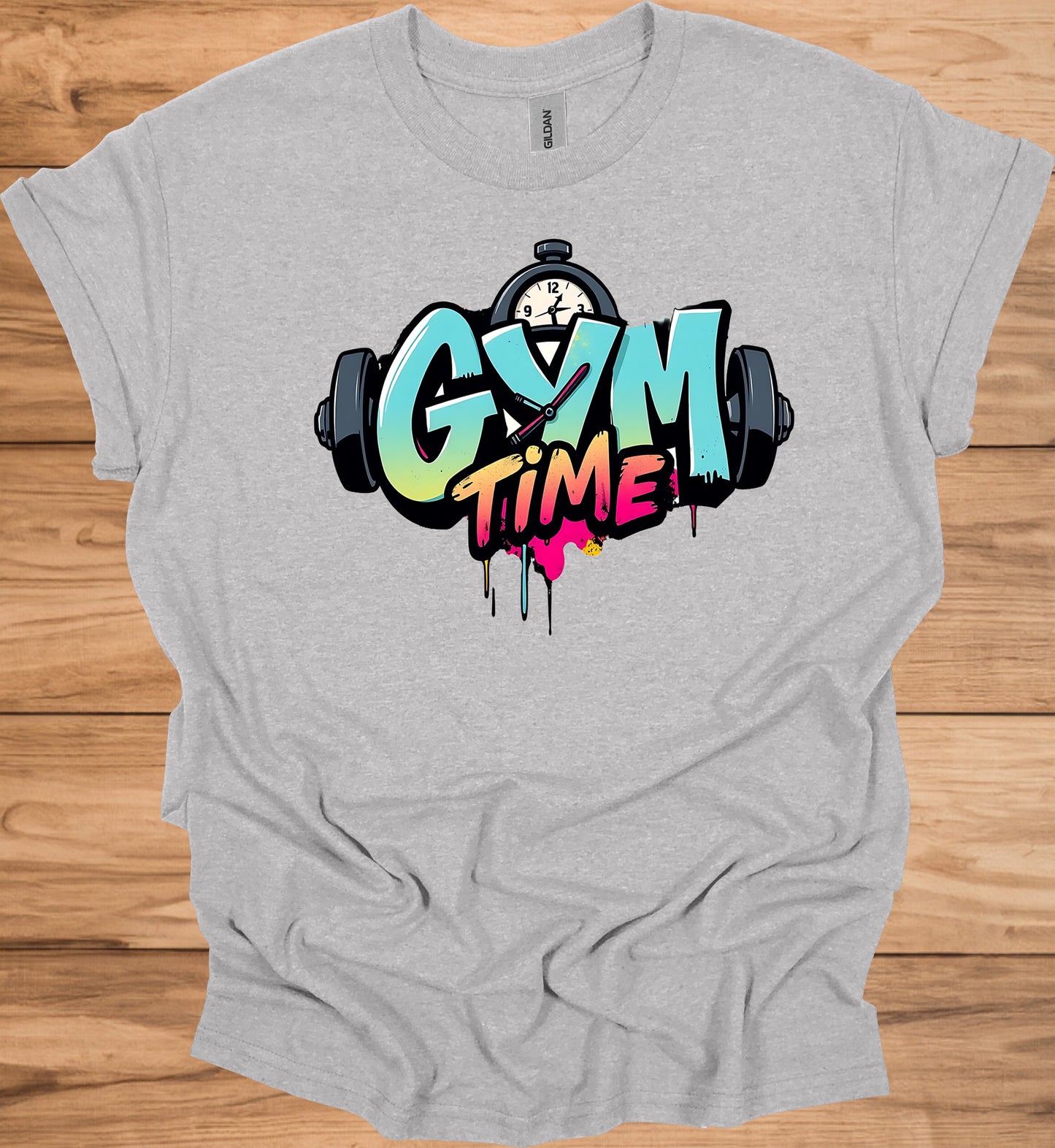 Gym Time Graffiti: Fitness Motivation Typography, Urban Street Art Style, Colorful Workout Inspiration - Graphic Tee Shirt
