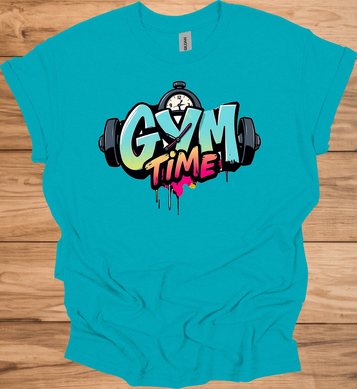 Gym Time Graffiti: Fitness Motivation Typography, Urban Street Art Style, Colorful Workout Inspiration - Graphic Tee Shirt