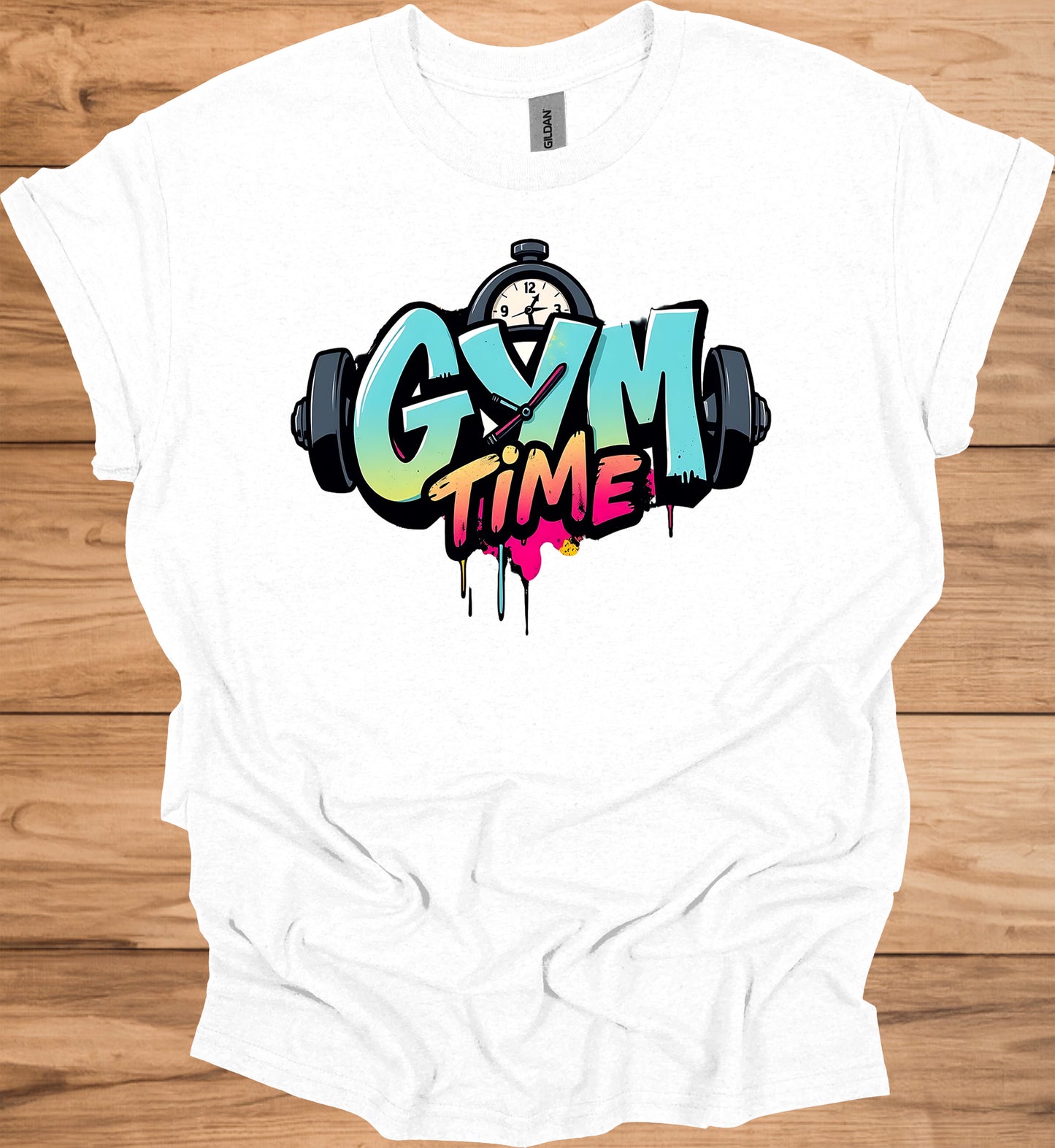 Gym Time Graffiti: Fitness Motivation Typography, Urban Street Art Style, Colorful Workout Inspiration - Graphic Tee Shirt