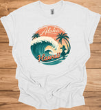Aloha Paradise: Vintage Hawaiian Illustration, Tropical Beach Sunset, Retro Travel Poster Art - Graphic Tee Shirt