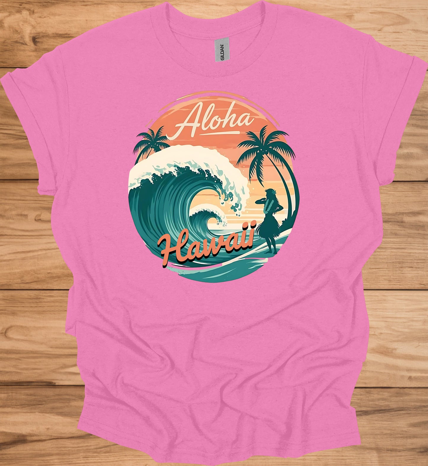 Aloha Paradise: Vintage Hawaiian Illustration, Tropical Beach Sunset, Retro Travel Poster Art - Graphic Tee Shirt