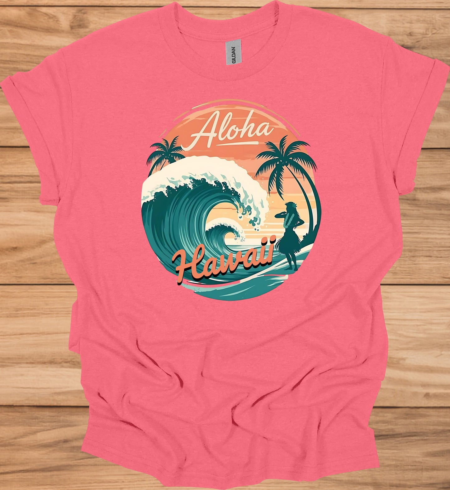 Aloha Paradise: Vintage Hawaiian Illustration, Tropical Beach Sunset, Retro Travel Poster Art - Graphic Tee Shirt