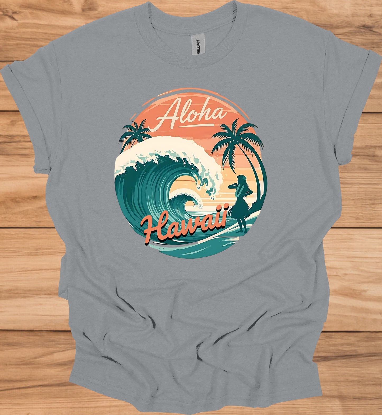 Aloha Paradise: Vintage Hawaiian Illustration, Tropical Beach Sunset, Retro Travel Poster Art - Graphic Tee Shirt