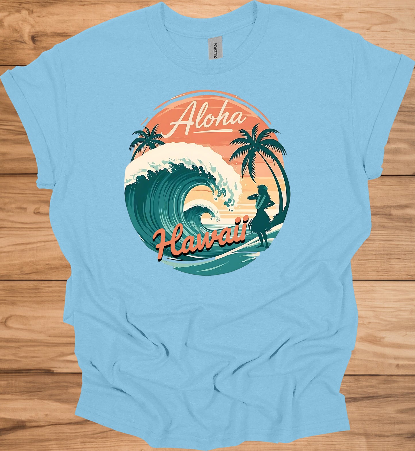 Aloha Paradise: Vintage Hawaiian Illustration, Tropical Beach Sunset, Retro Travel Poster Art - Graphic Tee Shirt