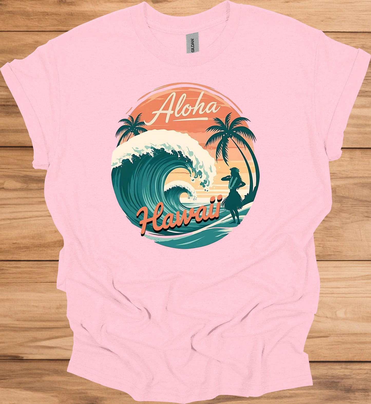 Aloha Paradise: Vintage Hawaiian Illustration, Tropical Beach Sunset, Retro Travel Poster Art - Graphic Tee Shirt