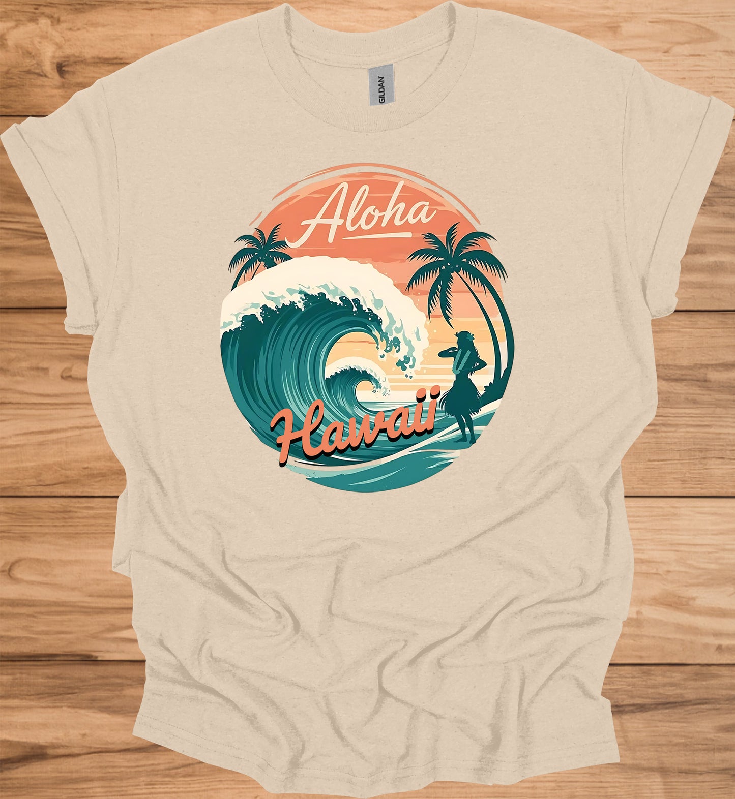 Aloha Paradise: Vintage Hawaiian Illustration, Tropical Beach Sunset, Retro Travel Poster Art - Graphic Tee Shirt