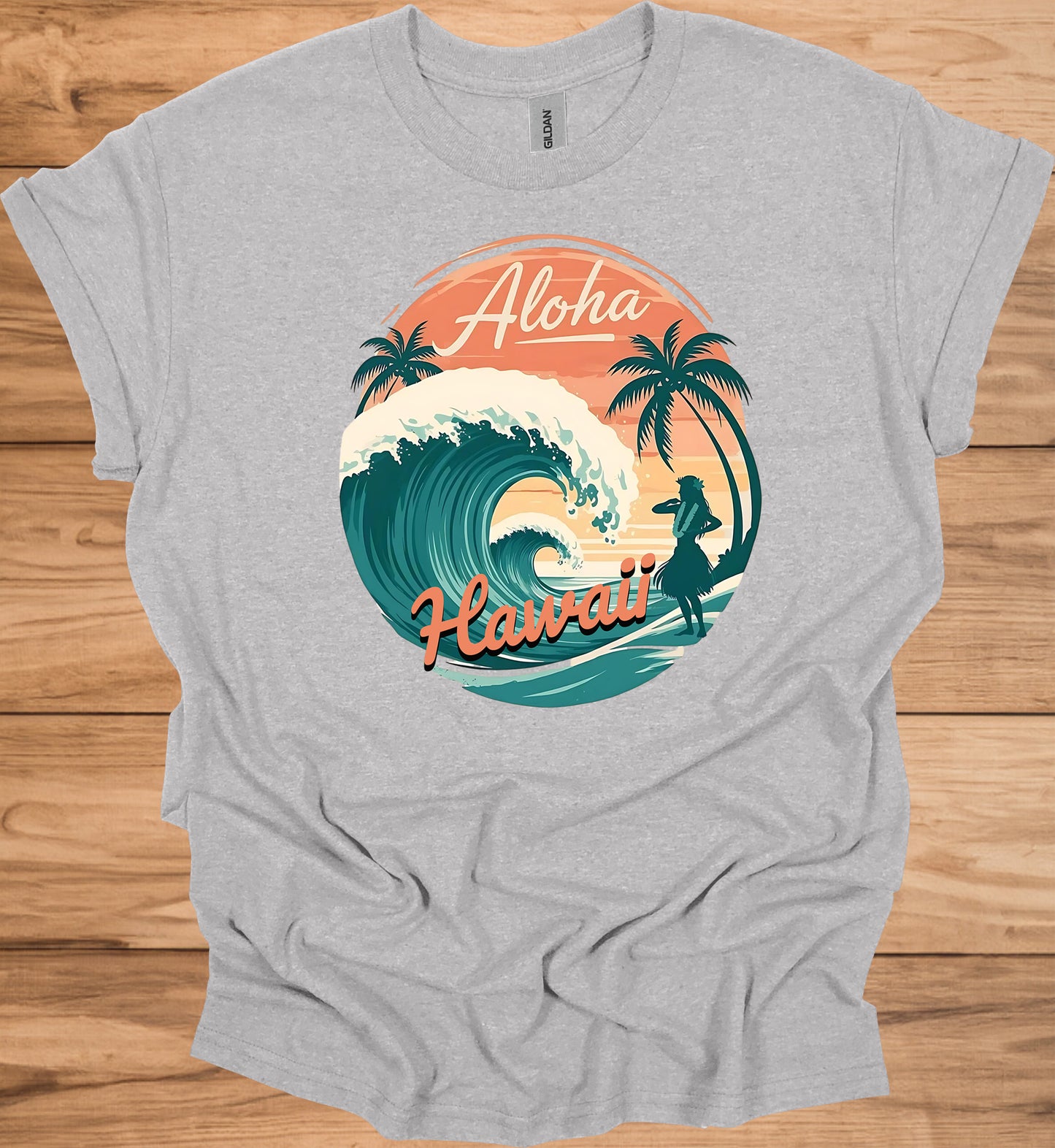 Aloha Paradise: Vintage Hawaiian Illustration, Tropical Beach Sunset, Retro Travel Poster Art - Graphic Tee Shirt