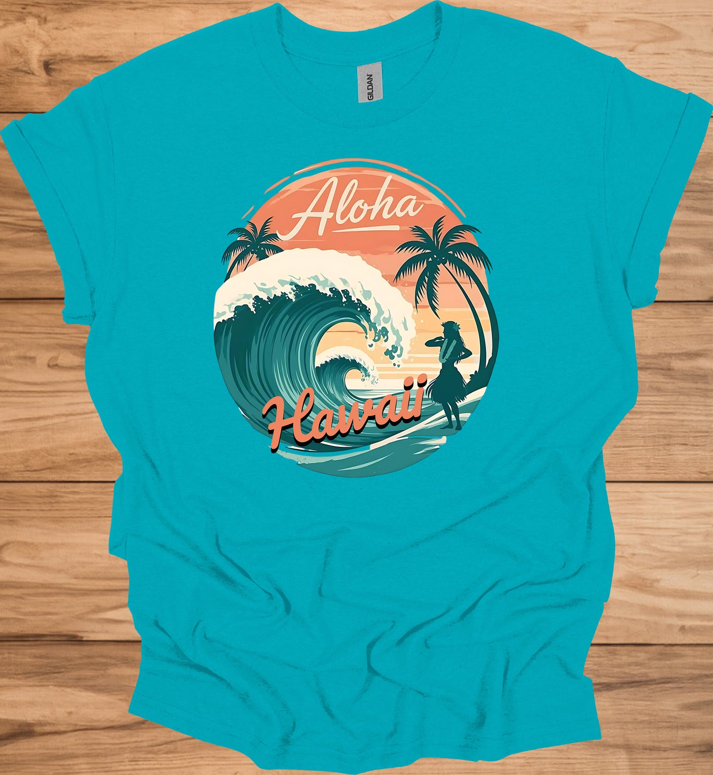 Aloha Paradise: Vintage Hawaiian Illustration, Tropical Beach Sunset, Retro Travel Poster Art - Graphic Tee Shirt