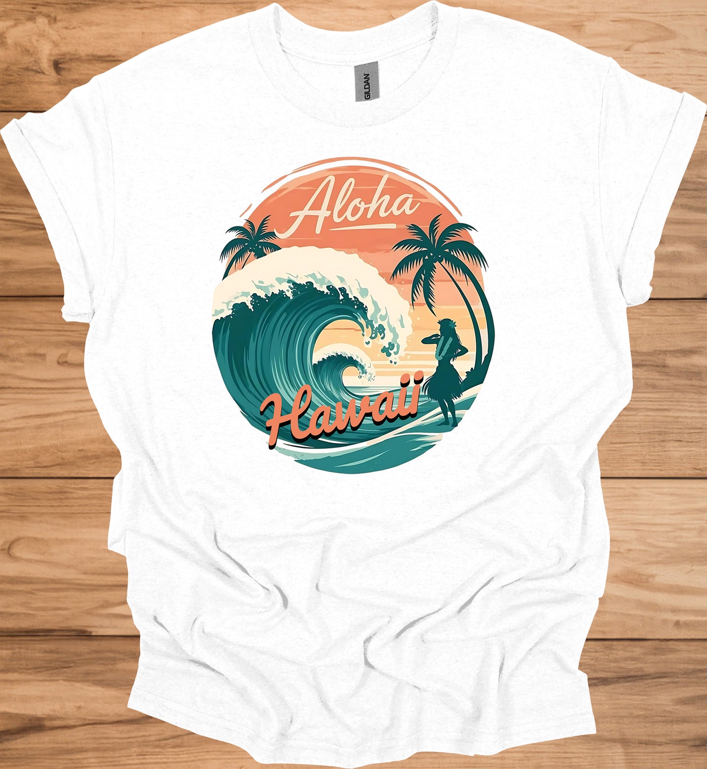 Aloha Paradise: Vintage Hawaiian Illustration, Tropical Beach Sunset, Retro Travel Poster Art - Graphic Tee Shirt