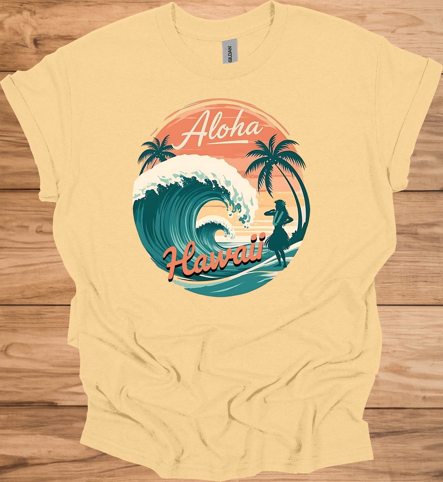 Aloha Paradise: Vintage Hawaiian Illustration, Tropical Beach Sunset, Retro Travel Poster Art - Graphic Tee Shirt