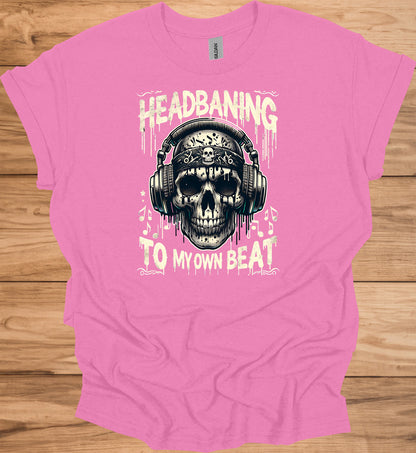 Skull Symphony: Headbanging Rock Art, Gothic Music Illustration, Alternative Subculture Design - Graphic Tee Shirt