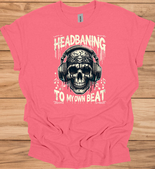 Skull Symphony: Headbanging Rock Art, Gothic Music Illustration, Alternative Subculture Design - Graphic Tee Shirt