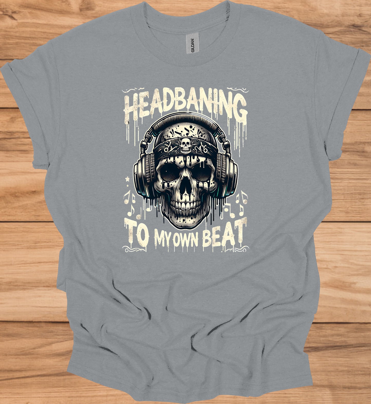 Skull Symphony: Headbanging Rock Art, Gothic Music Illustration, Alternative Subculture Design - Graphic Tee Shirt