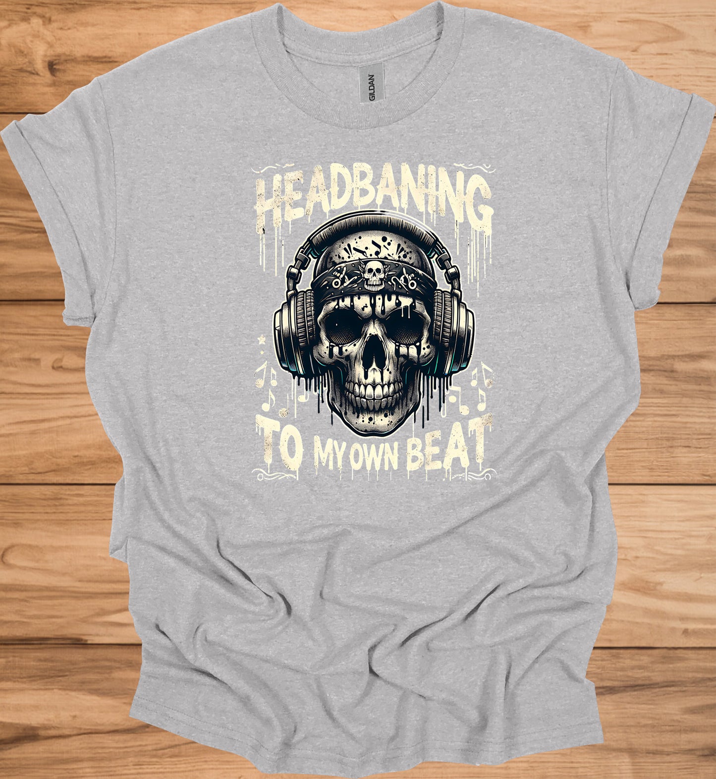 Skull Symphony: Headbanging Rock Art, Gothic Music Illustration, Alternative Subculture Design - Graphic Tee Shirt