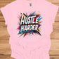 Hustle Harder: Motivational Typography Art, Vibrant Geometric Design, High-Energy Inspirational Poster - Graphic Tee Shirt