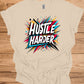 Hustle Harder: Motivational Typography Art, Vibrant Geometric Design, High-Energy Inspirational Poster - Graphic Tee Shirt