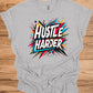 Hustle Harder: Motivational Typography Art, Vibrant Geometric Design, High-Energy Inspirational Poster - Graphic Tee Shirt