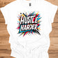 Hustle Harder: Motivational Typography Art, Vibrant Geometric Design, High-Energy Inspirational Poster - Graphic Tee Shirt