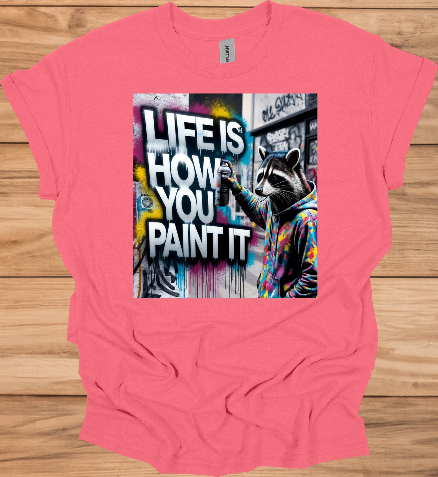 Urban Canvas: Raccoon Street Artist, Colorful Graffiti Mural, Inspirational Street Art - Graphic Tee Shirt