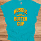 Muscle Up Buttercup: Retro Fitness Motivation, Grungy Gym Typography, Bold Yellow on Black Design - Graphic Tee Shirt