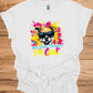 Cool Canine Companion: Stylized Dog with Sunglasses, Vibrant Pop Art Background, Playful Pet Portrait - Graphic Tee Shirt