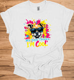 Cool Canine Companion: Stylized Dog with Sunglasses, Vibrant Pop Art Background, Playful Pet Portrait - Graphic Tee Shirt