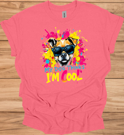 Cool Canine Companion: Stylized Dog with Sunglasses, Vibrant Pop Art Background, Playful Pet Portrait - Graphic Tee Shirt