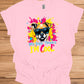 Cool Canine Companion: Stylized Dog with Sunglasses, Vibrant Pop Art Background, Playful Pet Portrait - Graphic Tee Shirt