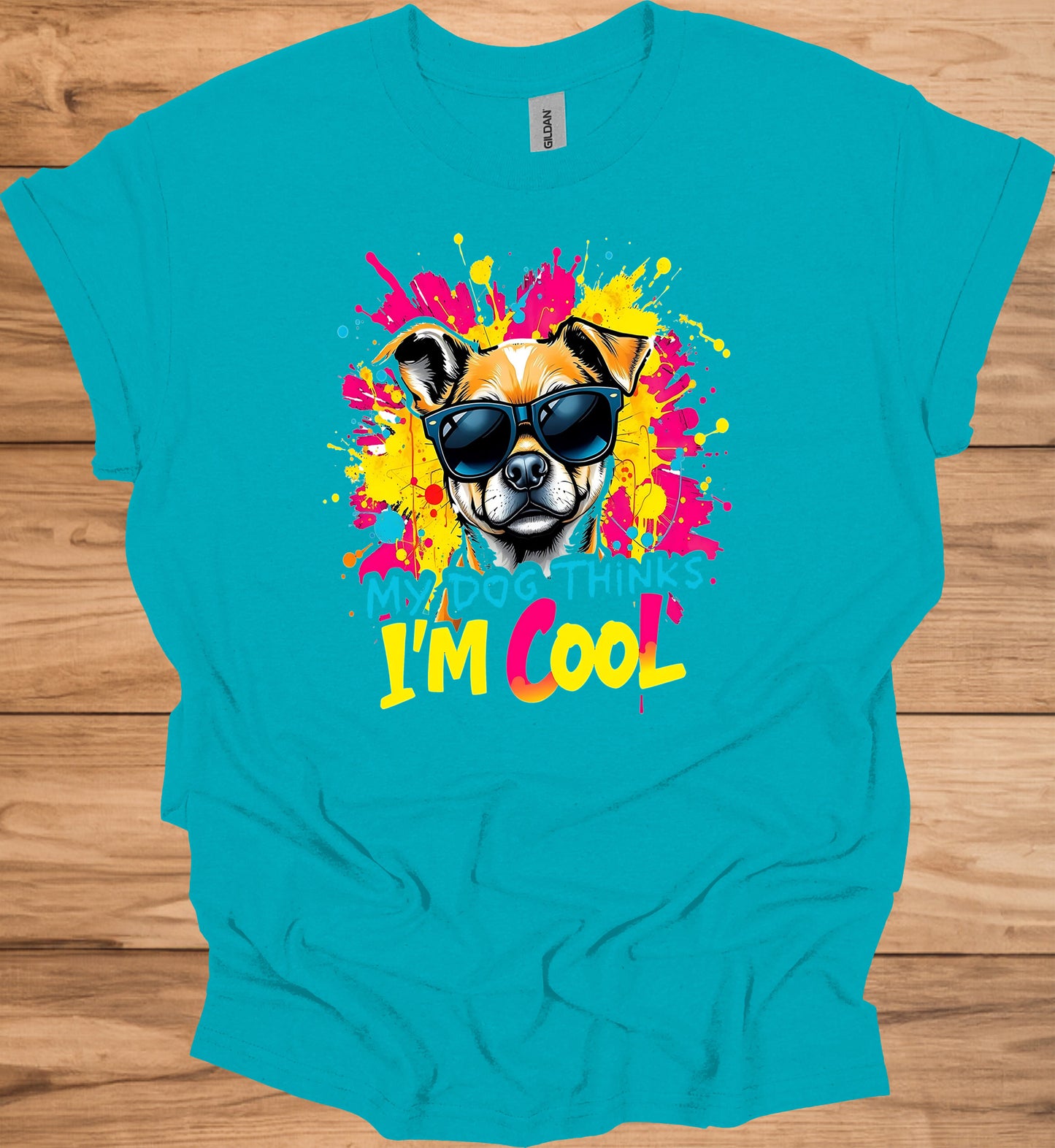 Cool Canine Companion: Stylized Dog with Sunglasses, Vibrant Pop Art Background, Playful Pet Portrait - Graphic Tee Shirt