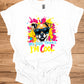 Cool Canine Companion: Stylized Dog with Sunglasses, Vibrant Pop Art Background, Playful Pet Portrait - Graphic Tee Shirt