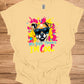 Cool Canine Companion: Stylized Dog with Sunglasses, Vibrant Pop Art Background, Playful Pet Portrait - Graphic Tee Shirt