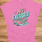 No Excuses Fitness Motivation: 3D Typography Artwork, Vibrant Sneaker Illustration, Modern Exercise Inspiration - Graphic Tee Shirt