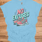 No Excuses Fitness Motivation: 3D Typography Artwork, Vibrant Sneaker Illustration, Modern Exercise Inspiration - Graphic Tee Shirt