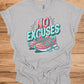 No Excuses Fitness Motivation: 3D Typography Artwork, Vibrant Sneaker Illustration, Modern Exercise Inspiration - Graphic Tee Shirt