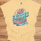 No Excuses Fitness Motivation: 3D Typography Artwork, Vibrant Sneaker Illustration, Modern Exercise Inspiration - Graphic Tee Shirt