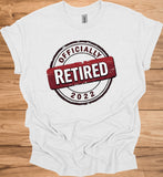 Officially Retired 2022: Vintage Retirement Stamp, Bold Red and Black Design, Distressed Circular Graphic - Graphic Tee Shirt