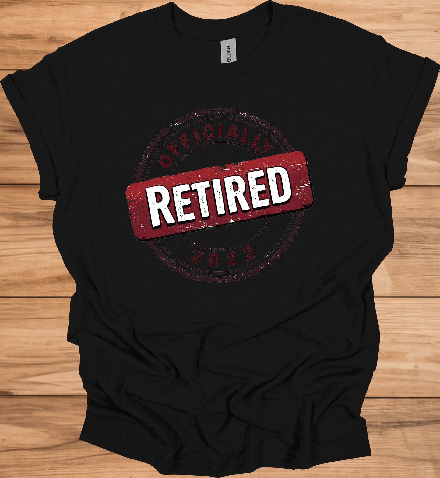 Officially Retired 2022: Vintage Retirement Stamp, Bold Red and Black Design, Distressed Circular Graphic - Graphic Tee Shirt