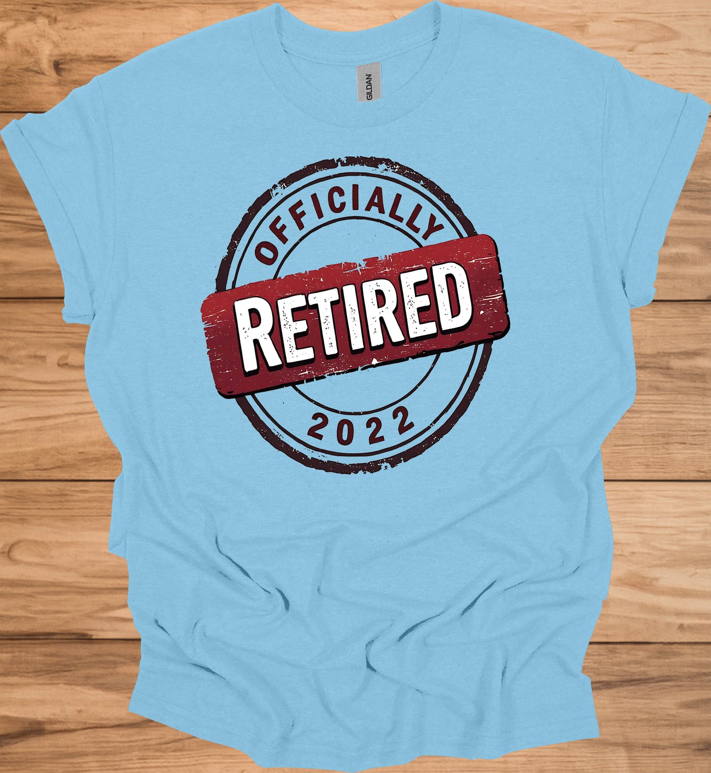 Officially Retired 2022: Vintage Retirement Stamp, Bold Red and Black Design, Distressed Circular Graphic - Graphic Tee Shirt