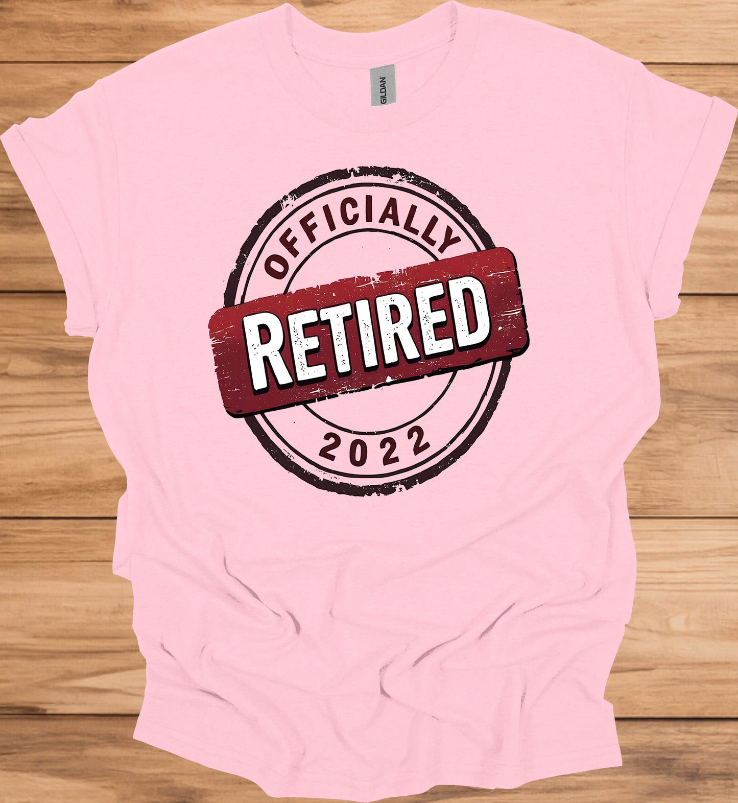 Officially Retired 2022: Vintage Retirement Stamp, Bold Red and Black Design, Distressed Circular Graphic - Graphic Tee Shirt