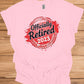 Officially Retired 2023: Vibrant Red Circular Design, Bold Black Script Text, Distressed Retirement Artwork - Graphic Tee Shirt