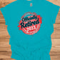 Officially Retired 2023: Vibrant Red Circular Design, Bold Black Script Text, Distressed Retirement Artwork - Graphic Tee Shirt