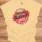 Officially Retired 2023: Vibrant Red Circular Design, Bold Black Script Text, Distressed Retirement Artwork - Graphic Tee Shirt