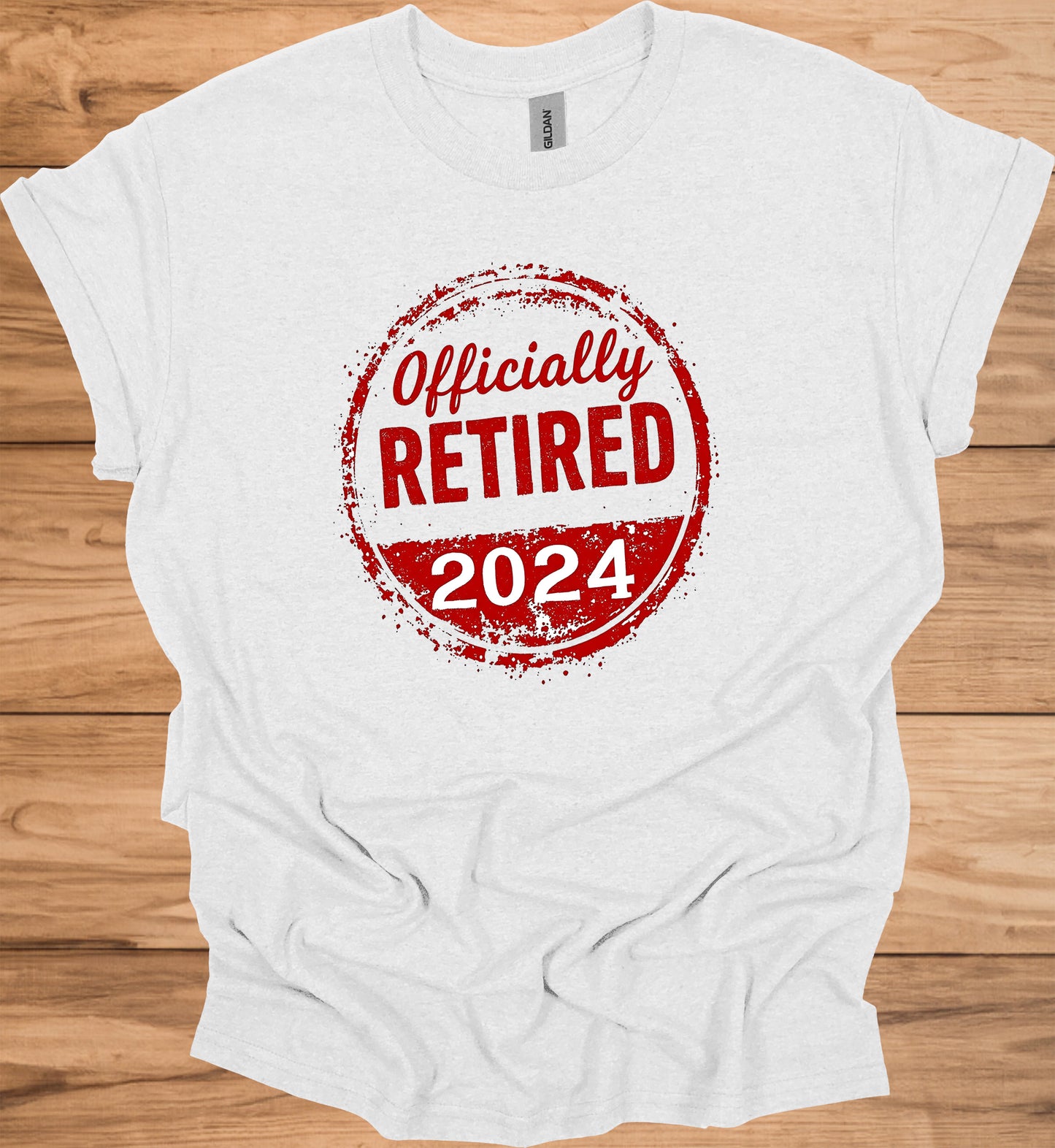 Officially Retired 2024: Bold Circular Announcement, Grunge Stamp Design, Retirement Celebration Graphic - Graphic Tee Shirt
