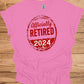 Officially Retired 2024: Bold Circular Announcement, Grunge Stamp Design, Retirement Celebration Graphic - Graphic Tee Shirt