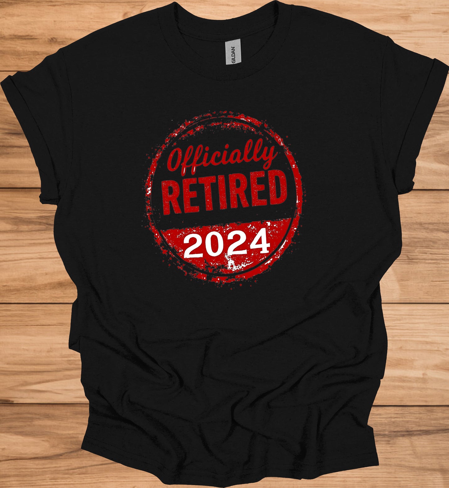 Officially Retired 2024: Bold Circular Announcement, Grunge Stamp Design, Retirement Celebration Graphic - Graphic Tee Shirt