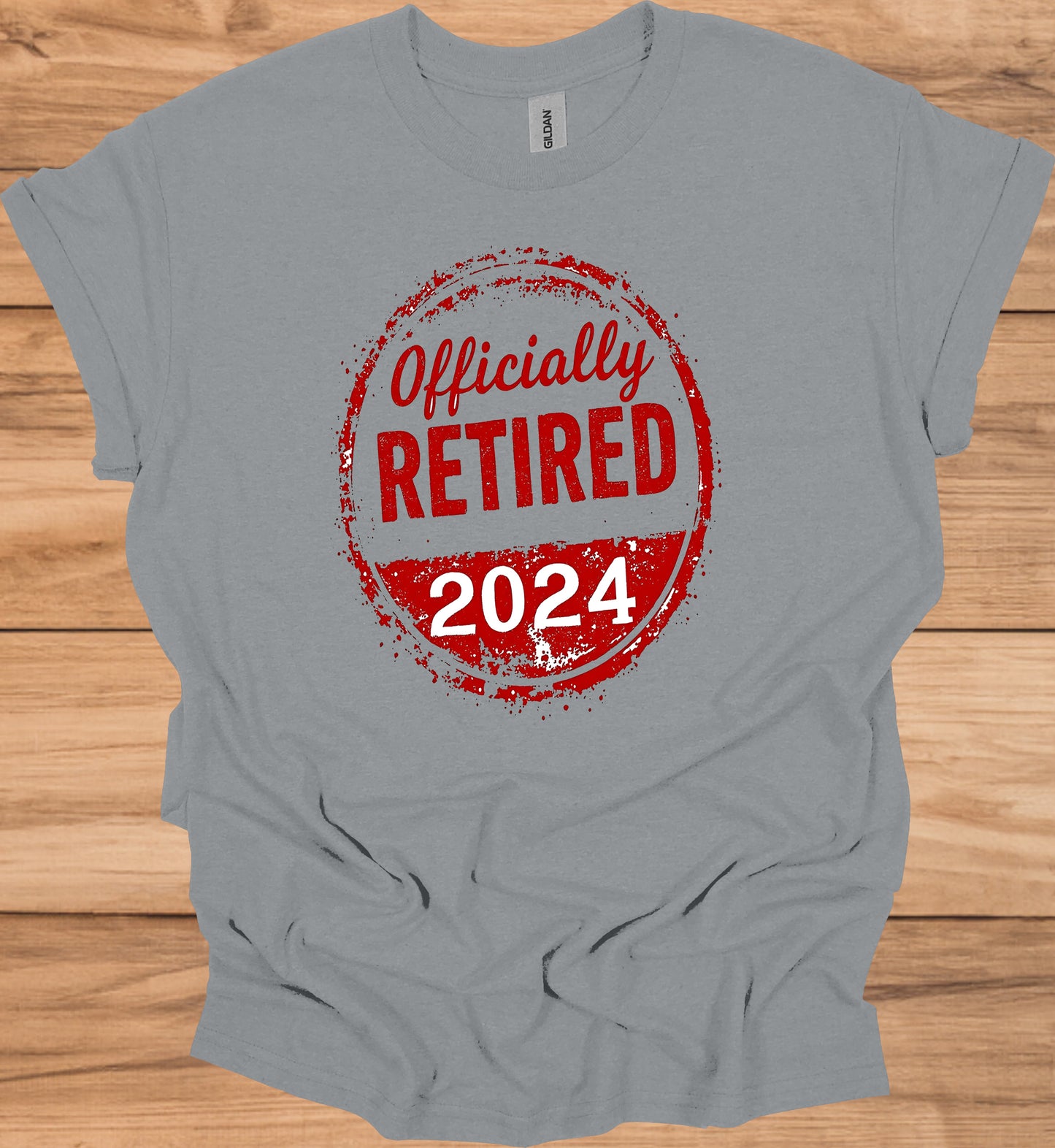 Officially Retired 2024: Bold Circular Announcement, Grunge Stamp Design, Retirement Celebration Graphic - Graphic Tee Shirt