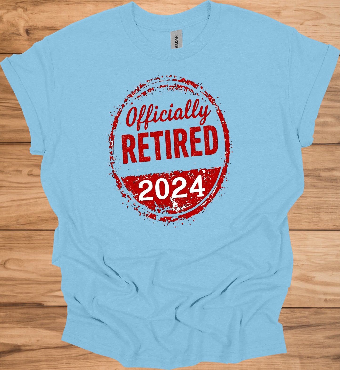 Officially Retired 2024: Bold Circular Announcement, Grunge Stamp Design, Retirement Celebration Graphic - Graphic Tee Shirt